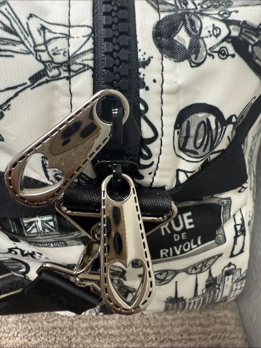 Brighton Black & White Jetsetter Travel Satchel with Paris & London Print